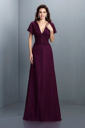 Chiffon V-Ausschnitt A-Linie Anständiges Bodenlanges Abendkleid