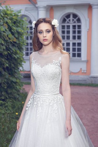 Duchesse-Linie Natürliche Taile Bodenlanges Brautkleid mit Applikation aus Tüll