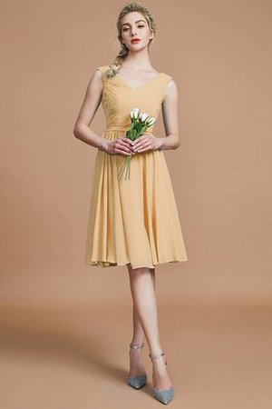 Natürliche Taile Gerüschtes V-Ausschnitt Prinzessin Brautjungfernkleid aus Chiffon