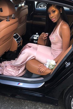 Meerjungfrau Stil Glamourös Satin Abendkleid ohne Ärmeln mit Nackenband