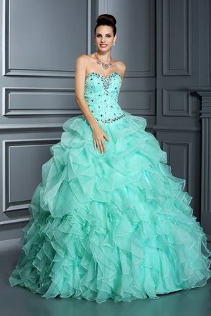 Organza Herz-Ausschnitt Bodenlanges Sittsames Quinceanera Kleid mit Perlen