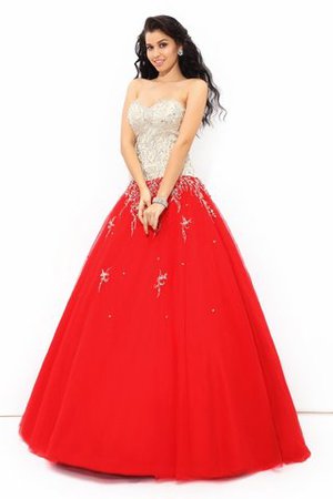 Perlenbesetztes Ärmelloses Normale Taille Satin Herz-Ausschnitt Quinceanera Kleid