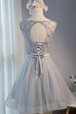 Spitze Natürliche Taile Mini Ballkleid mit Rücken Schnürung mit Bordüre