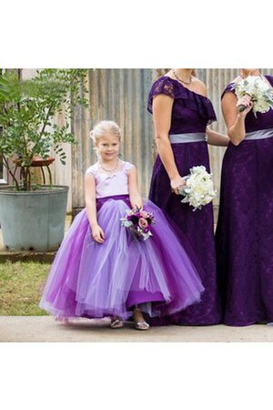 Tüll Prinzessin Bodenlanges Blumenmädchenkleid mit gekappten Ärmeln mit Blume