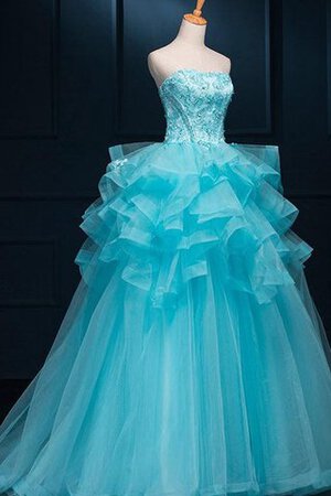 Spaghetti Träger Herz-Ausschnitt Anständiges Quinceanera Kleid mit Rüschen mit Applike