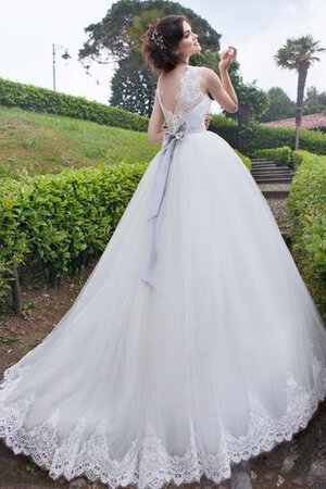 Ärmellos Organza Reißverschluss Brautkleid mit Gürtel mit Juwel Ausschnitt