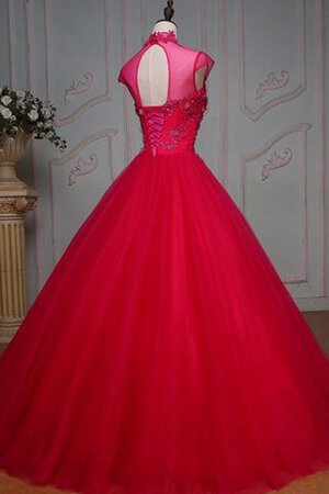 Schlüsselloch Rücken Hoher Kragen Herz-Ausschnitt Quinceanera Kleid mit Applike mit Bordüre