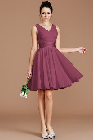 Natürliche Taile V-Ausschnitt Prinzessin Kurzes Brautjungfernkleid mit Schleife