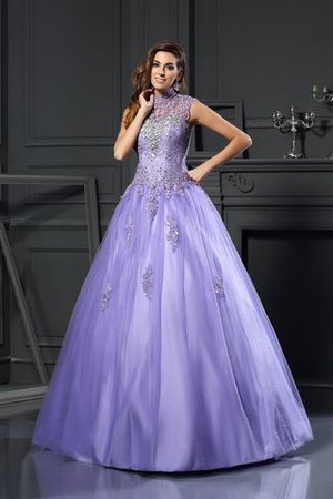 Hoher Kragen Ärmelloses Anständiges Bodenlanges Quinceanera Kleid mit Applikation