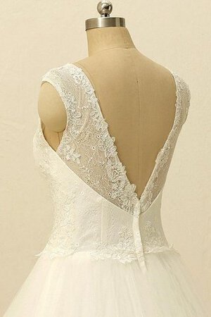 Natürliche Taile Ärmelloses A-Line Brautkleid mit gekappten Ärmeln mit V-Ausschnitt