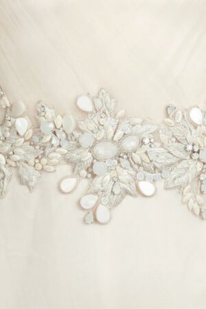 Perlenbesetztes Drapiertes Ärmelloses Satin Tiefer V-Ausschnitt Brautkleid