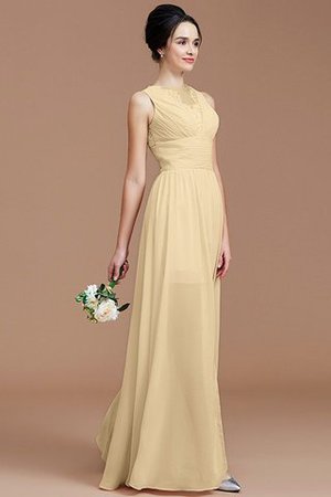 Ärmellos A Linie Chiffon Bodenlanges Brautjungfernkleid mit Juwel Ausschnitt
