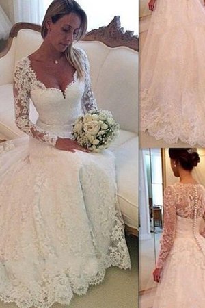 Langärmeliges Duchesse-Linie Gericht Schleppe Brautkleid aus Tüll mit V-Ausschnitt