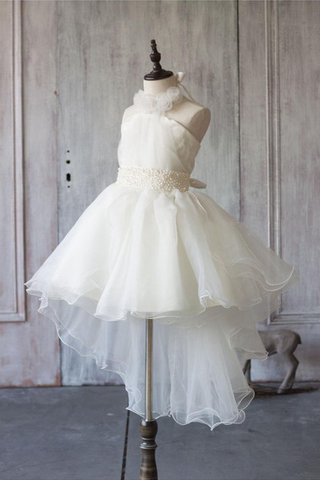 A-Line Organza Perlenbesetztes Blumenmädchenkleid mit Plissierungen mit natürlicher Taille