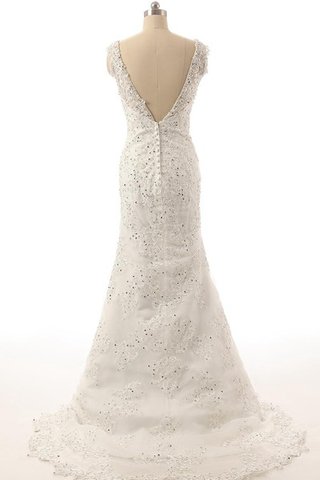 Schaufel-Ausschnitt Paillette Bodenlanges Brautkleid mit Applike aus Spitze