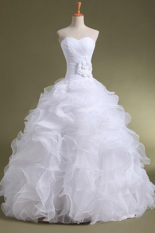 Organza Satin Perlenbesetztes Bodenlanges Brautkleid mit Rücken Schnürung