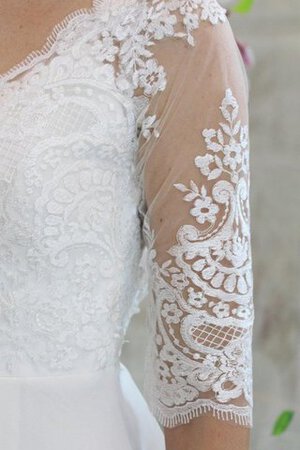 Plissiertes Halbe Ärmeln V-Ausschnitt Brautkleid mit Bordüre mit Schlüsselloch Rücken