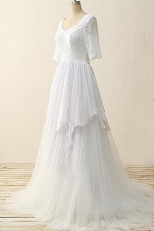 Spitze Sweep Zug Reißverschluss Chiffon Halbe Ärmeln Brautkleid