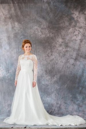 Organza Lange Ärmeln Bodenlanges Konservatives Brautkleid mit Schaufel Ausschnitt