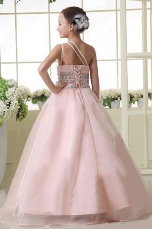 Perlenbesetztes A-Line Empire Taille Bodenlanges Blumenmädchenkleid aus Organza