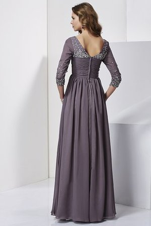 Perlenbesetztes 3 /4 Länge Ärmeln Chiffon Enges V-Ausschnitt Abendkleid