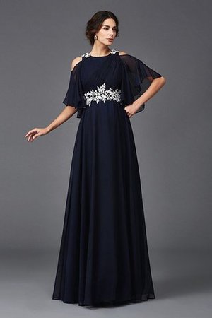 Halbe Ärmeln Breiter Träger Chiffon Bodenlanges Brautmutterkleid mit Applike