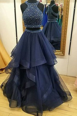 Nackenband A Linie Organza Bodenlanges Ballkleid ohne Ärmeln