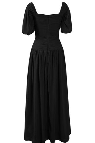 Plissiertes Normale Taille Wadenlanges Brautmutterkleid aus Chiffon mit kurzen Ärmeln