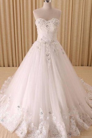 Organza Paillettenbesetztes Herz-Ausschnitt Satin Brautkleid mit Bordüre