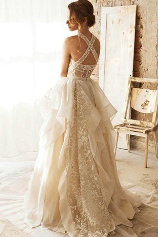 A Linie Bodenlanges Romantisches Brautkleid ohne Ärmeln mit Bordüre