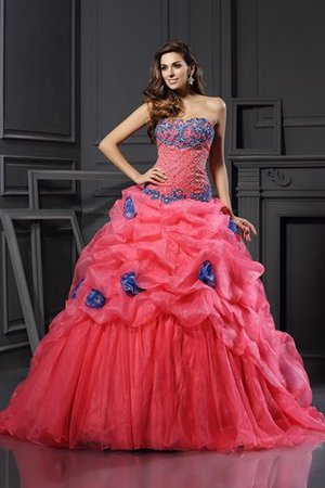 Perlenbesetztes Ärmelloses Herz-Ausschnitt Sittsames Quinceanera Kleid aus Organza