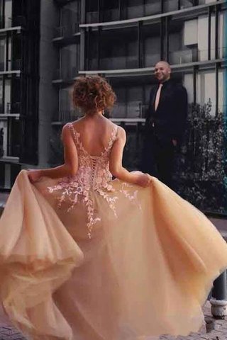 Chiffon Tüll Ärmelloses Schlichtes Ballkleid mit Bordüre