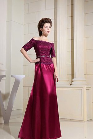 Lang Kurze Ärmel Morden Perlen Satin Abendkleid