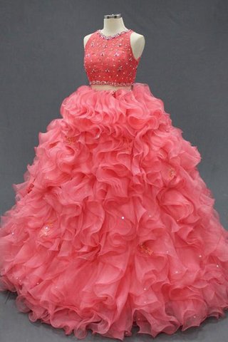 Organza Reißverschluss Bodenlanges Quinceanera Kleid mit Rüschen aus Satin