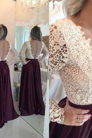 Perlenbesetztes V-Ausschnitt Bodenlanges Sittsames Ballkleid mit Bordüre