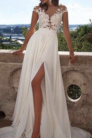 Natürliche Taile A-Line Chiffon Kurze Ärmeln Brautkleid mit Applikation