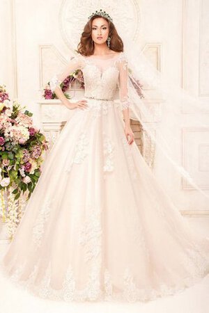 Duchesse-Linie Dreiviertel Länge Ärmeln A-Line Sittsames Brautkleid mit Applike