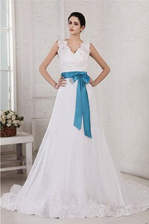 A Linie Empire Taille Organza Brautkleid mit Applike aus Satin