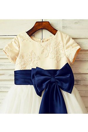 A-Line Prinzessin Bodenlanges Blumenmädchenkleid aus Tüll mit kurzen Ärmeln