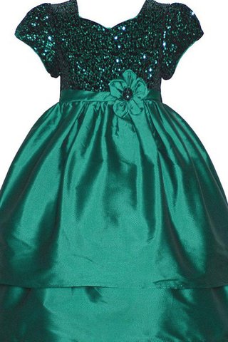 Kurze Ärmeln Paillettenbesetztes A-Line Plissiertes Blumenmädchenkleid mit Blume