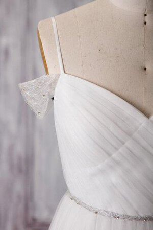 Perlenbesetztes Strand Gerüschtes Brautkleid mit kreuz mit Plissierungen