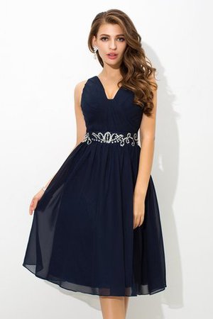 Prinzessin Natürliche Taile Perlenbesetztes Kurzes Cocktailkleid aus Chiffon