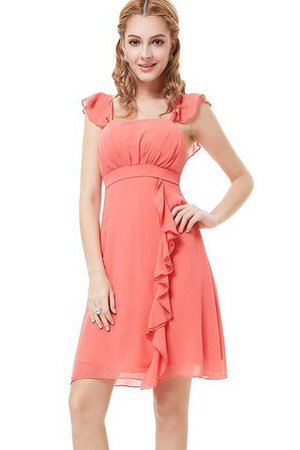 Gerüschtes Chiffon Mini Cocktailkleid mit Quadrat Ausschnitt mit Reißverschluss