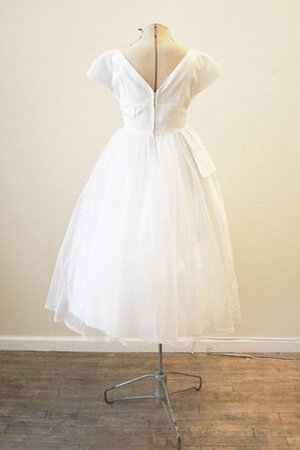 Kurze Ärmeln Plissiertes Schlichtes Wadenlanges Brautkleid mit gekappten Ärmeln