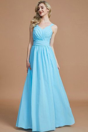 Natürliche Taile A-Line V-Ausschnitt Prinzessin Bodenlanges Brautjungfernkleid