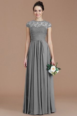 A-Line Kurze Ärmeln Juwel Ausschnitt Brautjungfernkleid aus Chiffon mit Bordüre