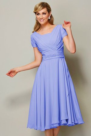 Kurze Ärmeln Normale Taille Chiffon Enges Brautjungfernkleid mit Rüschen