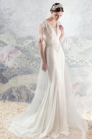 Halbe Ärmeln Chiffon rückenfreies Brautkleid mit Bordüre mit kurzen Ärmeln