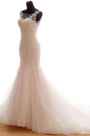 Ärmellos Tüll Luxus Romantisches Brautkleid mit Schaufel Ausschnitt