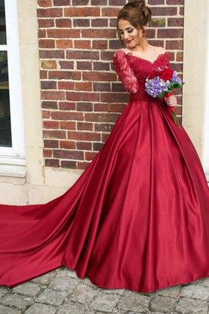 Satin Energisch Prinzessin Natürliche Taile Abendkleid mit Bordüre